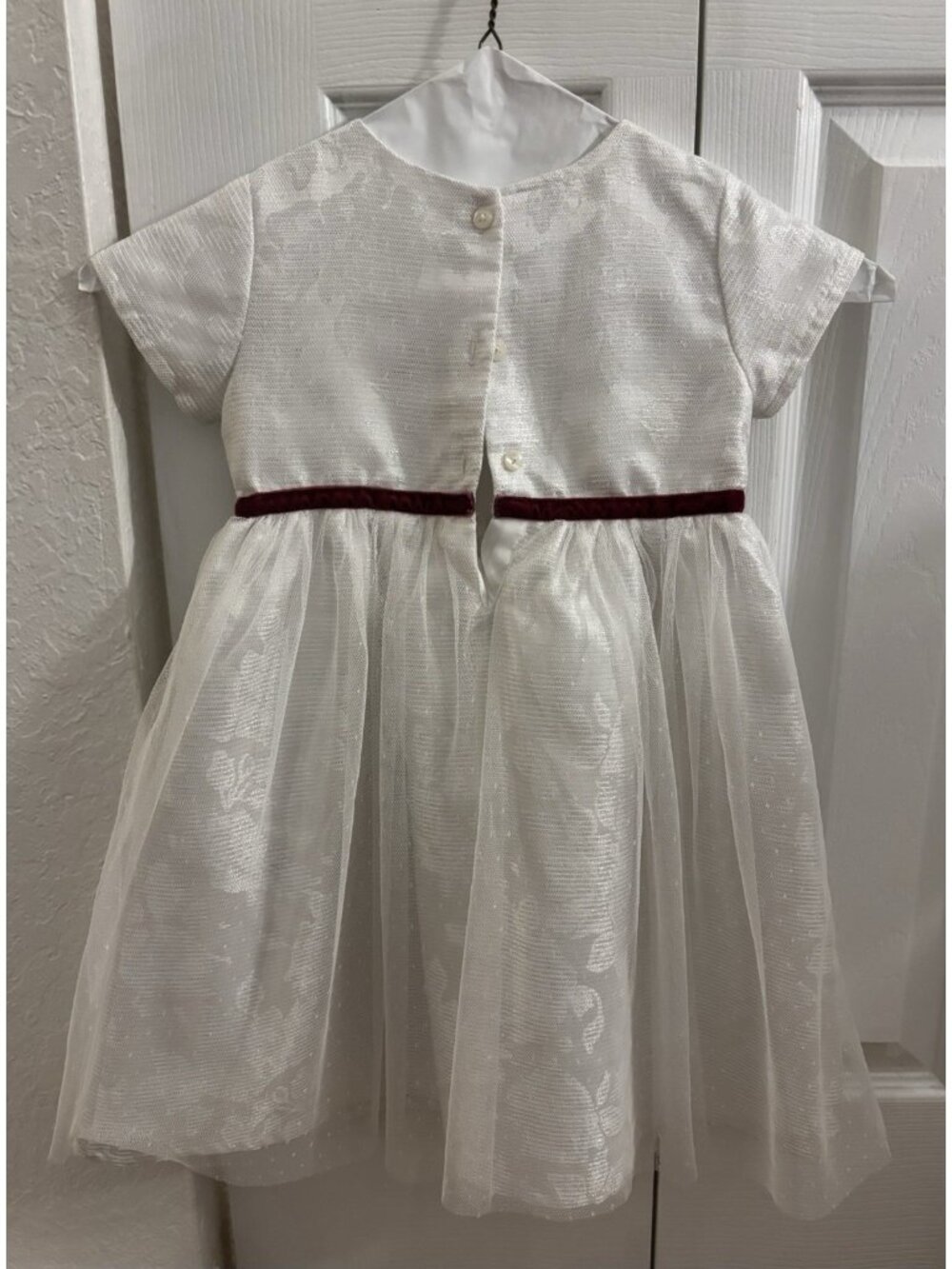 Toughskins Formal Holiday White With Burgundy Ribbon Girls Dress Size 4T - Picture 3 of 4